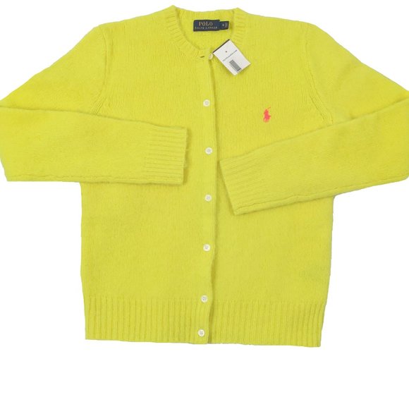 NEW Polo Ralph Lauren Fuzzy Wool Cardigan Sweater! Bright Yellow  Heavier Weight - Picture 1 of 2